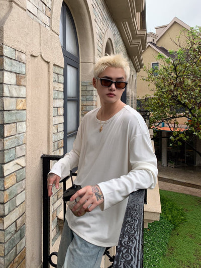 Round neck plain long sleeve T-shirt OR4655 - 韓国メンズファッション通販 - ORUN - 
