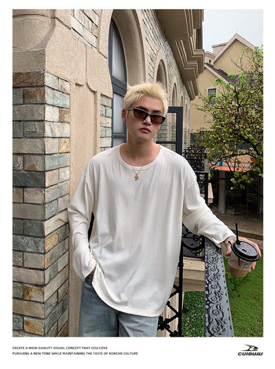 Round neck plain long sleeve T-shirt OR4655 - 韓国メンズファッション通販 - ORUN - 