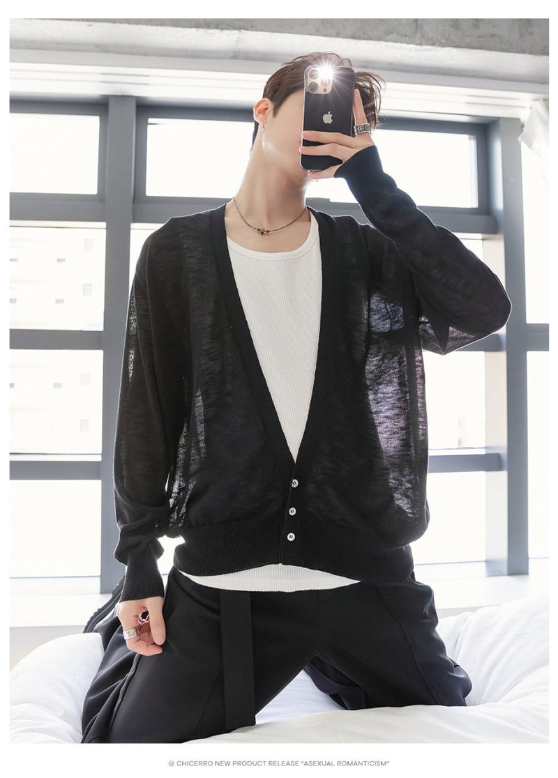 Sheer V - neck cardigan OR4248 - ORUN