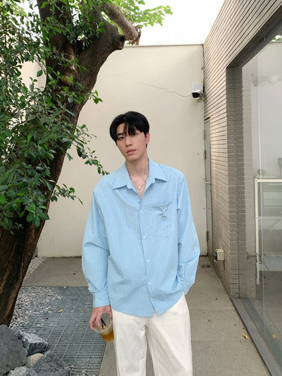 クリンクルテクスチャー メタルアクセントシャツ / SHIRT OR4525 - 韓国メンズファッション通販 - ORUN - 