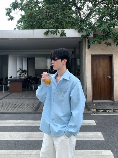 クリンクルテクスチャー メタルアクセントシャツ / SHIRT OR4525 - 韓国メンズファッション通販 - ORUN - 