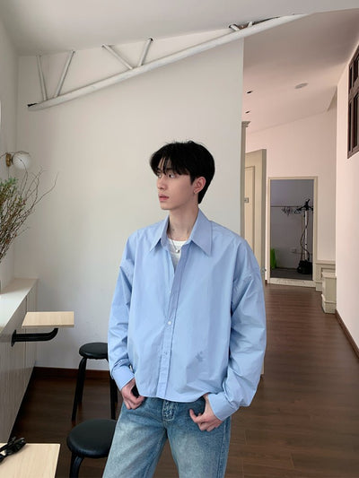 ショート丈ラペルシャツ メンズ プレーン｜Short Plain SHIRT OR4377 - 韓国メンズファッション通販 - ORUN - 