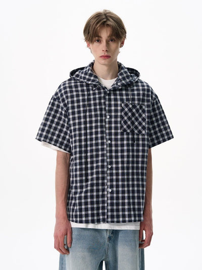 【フード取り外し可能】Short sleeve plaid shirt OR4295 - ORUN
