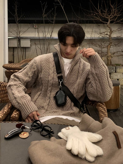 Stand Collar Cable Pattern Sweater OR4720 - 韓国メンズファッション通販 - ORUN - 