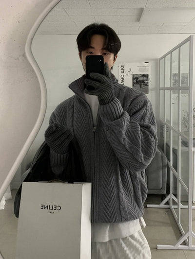 Stand Collar Cable Pattern Sweater OR4720 - 韓国メンズファッション通販 - ORUN - 
