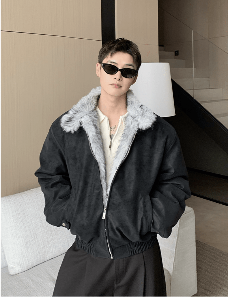 Stand Collar Fur PU Jacket OR4811 - 韓国メンズファッション通販 - ORUN - 