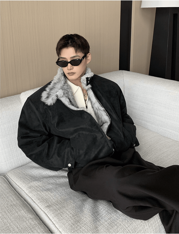 Stand Collar Fur PU Jacket OR4811