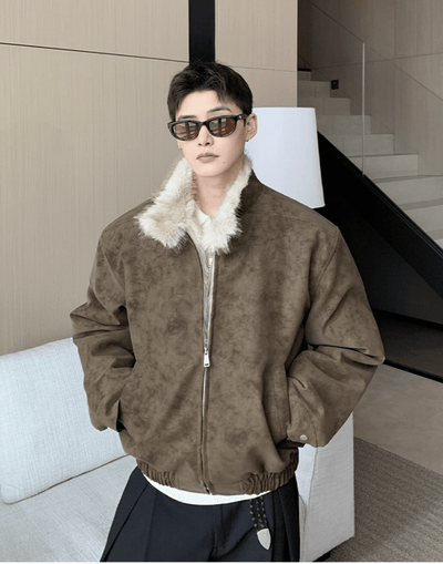 Stand Collar Fur PU Jacket OR4811 - 韓国メンズファッション通販 - ORUN - 