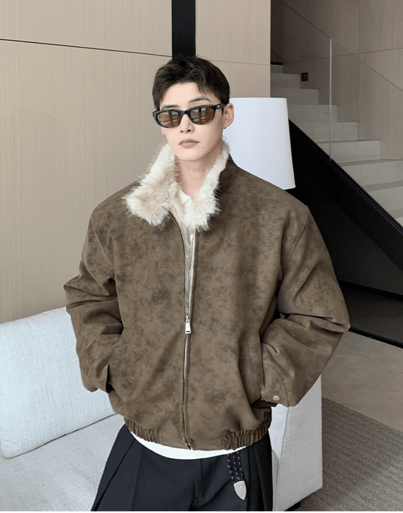 Stand Collar Fur PU Jacket OR4811 - 韓国メンズファッション通販 - ORUN - 