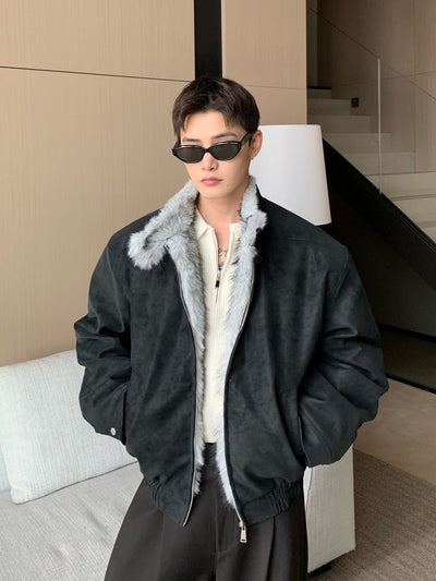 Stand Collar Fur PU Jacket OR4811 - 韓国メンズファッション通販 - ORUN - 