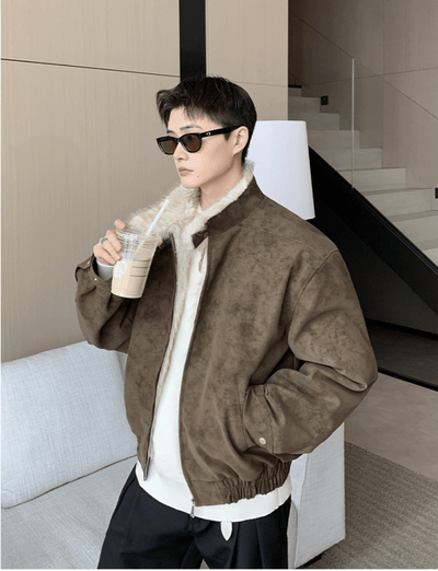 Stand Collar Fur PU Jacket OR4811 - 韓国メンズファッション通販 - ORUN - 