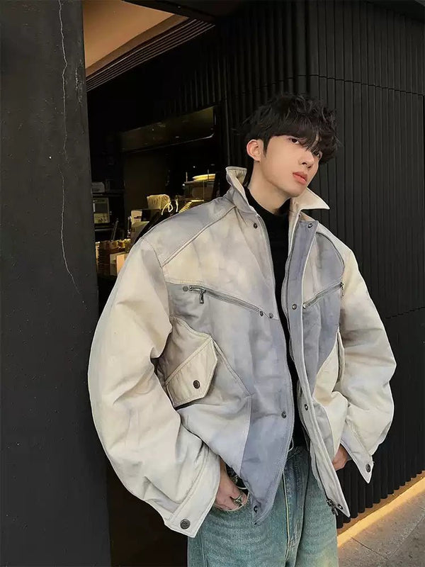 Stand collar marble pattern lapel jacket OR3972