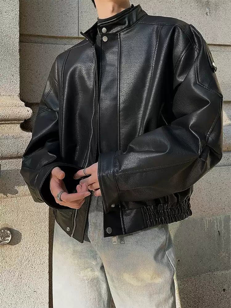 Stand collar PU jacket OR3893 – 韓国メンズファッション通販 - ORUN - Stand collar PU jacket OR3893 – 韓国メンズファッション通販 - ORUN -