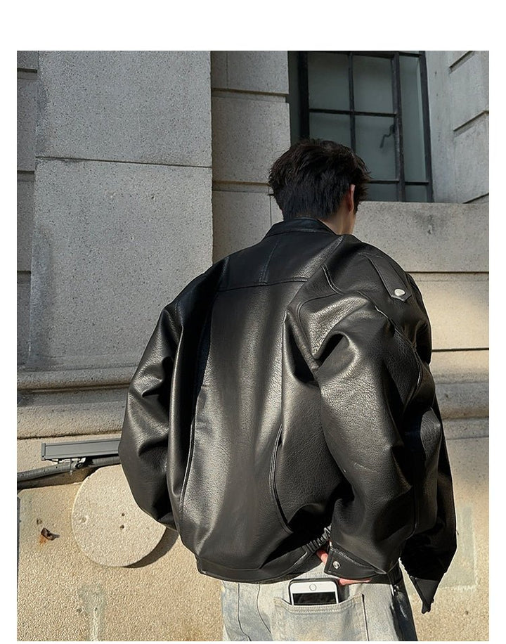 Stand collar PU jacket OR3893 – 韓国メンズファッション通販 - ORUN -