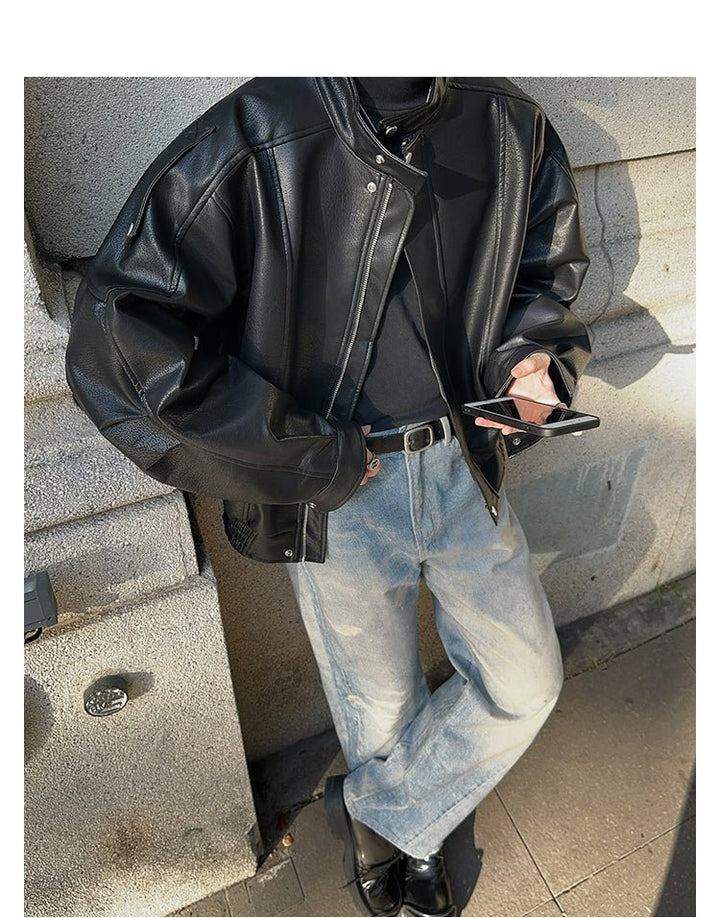 Stand collar PU jacket OR3893 – 韓国メンズファッション通販 - ORUN -