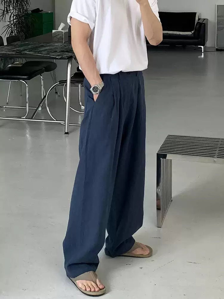 リネンブレンドリラックスフィッドパンツ – 韓国メンズ