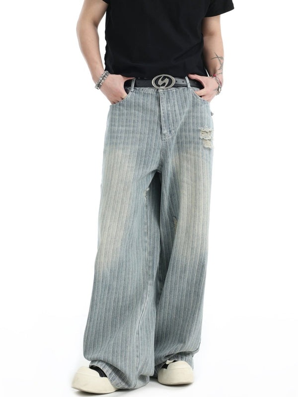 Striped Damaged Denim Pants OR4473