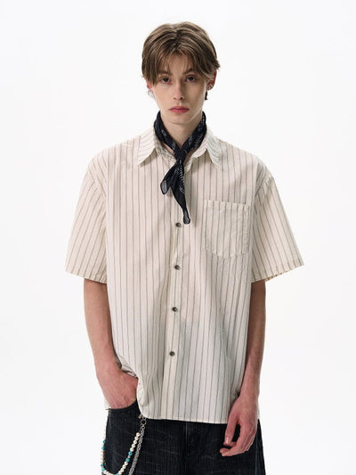 ストライプコットンシャツ メンズ 半袖｜Striped SHIRT OR4430 - 韓国メンズファッション通販 - ORUN - 