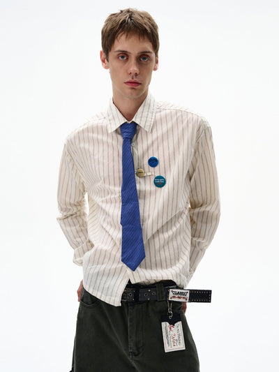 Striped shirt with badge OR4603 - 韓国メンズファッション通販 - ORUN - 