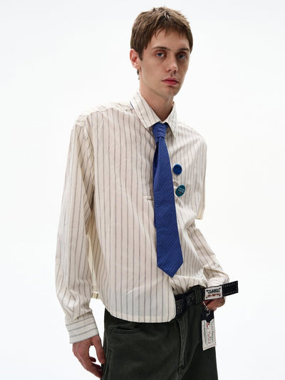 Striped shirt with badge OR4603 - 韓国メンズファッション通販 - ORUN - 