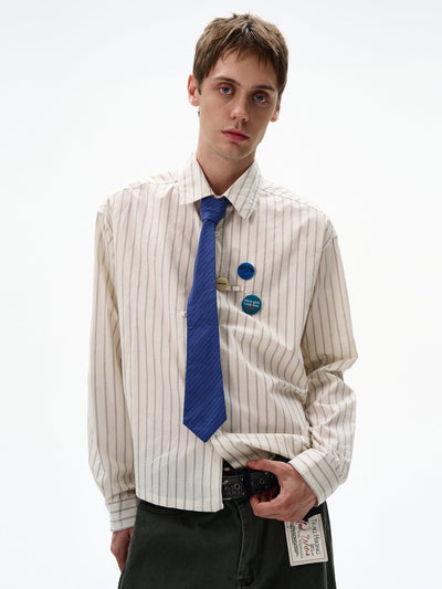Striped shirt with badge OR4603 - 韓国メンズファッション通販 - ORUN - 