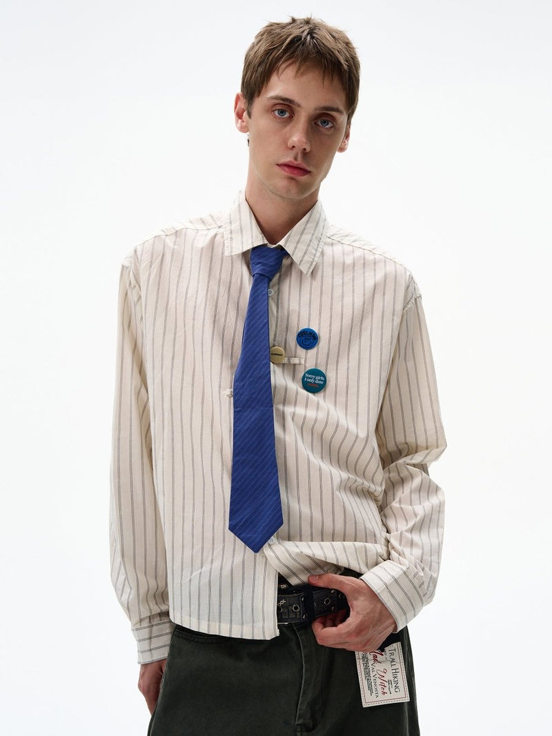 Striped shirt with badge OR4603 - 韓国メンズファッション通販 - ORUN - 