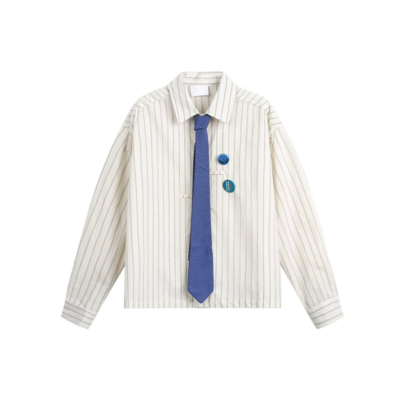 Striped shirt with badge OR4603 - 韓国メンズファッション通販 - ORUN - 