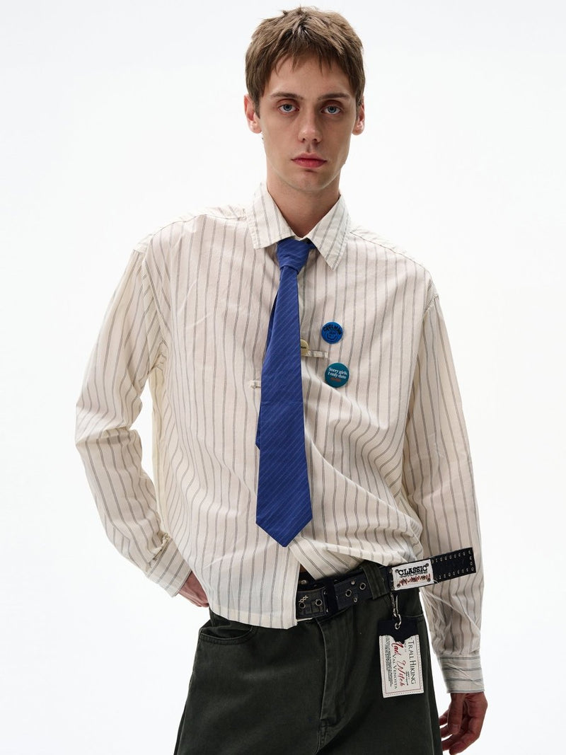 Striped shirt with badge OR4603 - 韓国メンズファッション通販 - ORUN - 