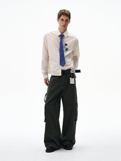 Striped shirt with badge OR4603 - 韓国メンズファッション通販 - ORUN - 