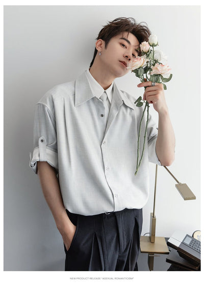 【ネクタイ付き重ね着風デザイン】Striped short sleeve tie shirt OR4251 - ORUN
