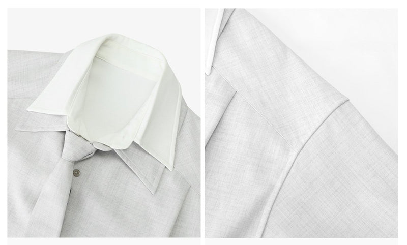 【ネクタイ付き重ね着風デザイン】Striped short sleeve tie shirt OR4251 - ORUN