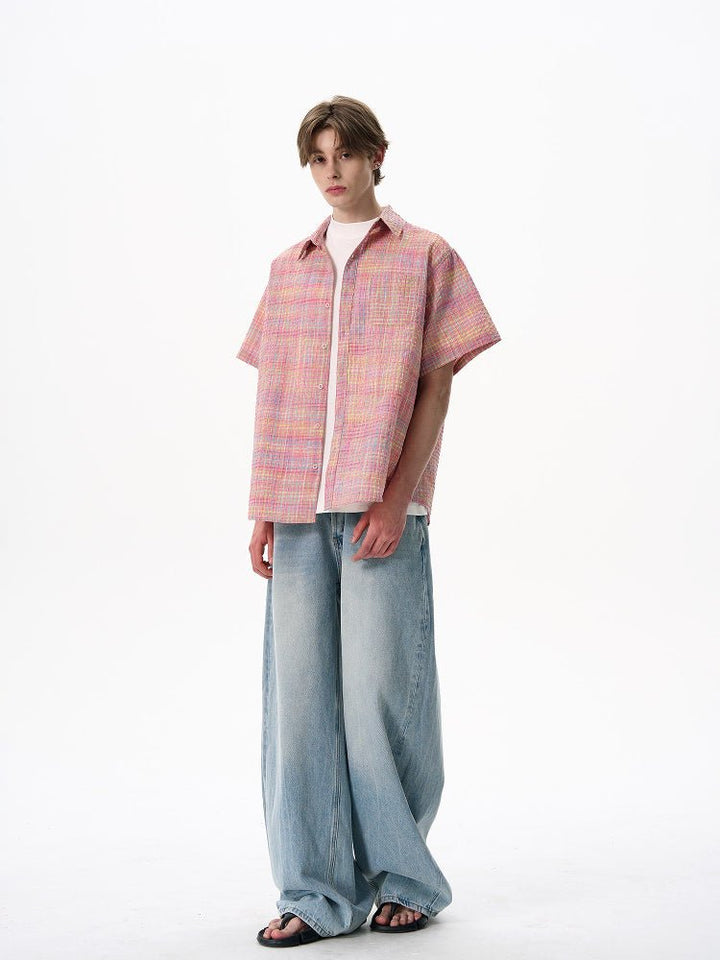サマーチェック半袖シャツ メンズ リネンブレンド / Summer Check