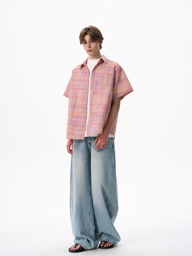 サマーチェック半袖シャツ メンズ リネンブレンド / Summer Check OR4423 - 韓国メンズファッション通販 - ORUN - 