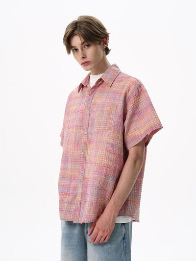 サマーチェック半袖シャツ メンズ リネンブレンド / Summer Check OR4423 - 韓国メンズファッション通販 - ORUN - 