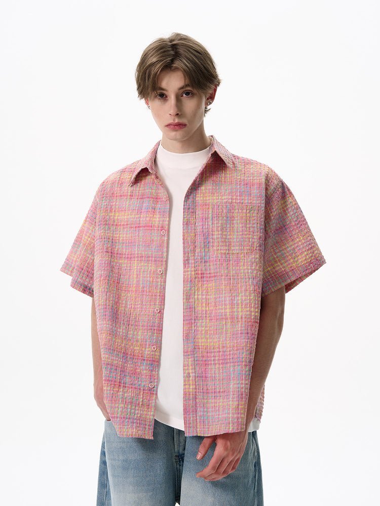 サマーチェック半袖シャツ メンズ リネンブレンド / Summer Check OR4423 - 韓国メンズファッション通販 - ORUN - 