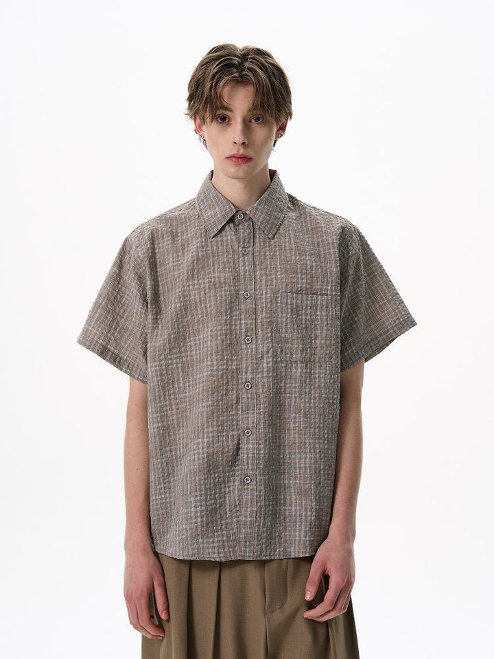 サマーチェック半袖シャツ メンズ リネンブレンド / Summer Check