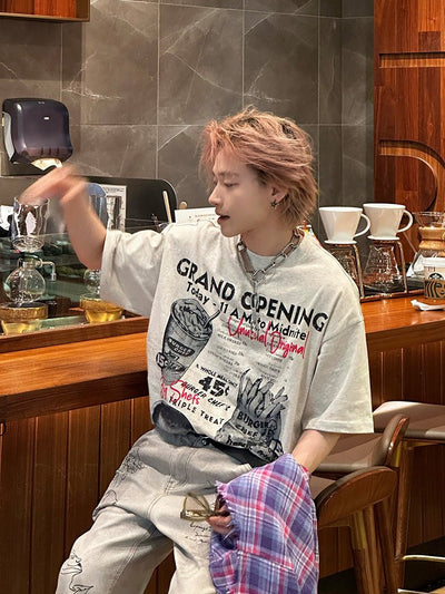 ハンバーガープリントTシャツ メンズ｜Hamburger Print TEE OR4481 - 韓国メンズファッション通販 - ORUN - 