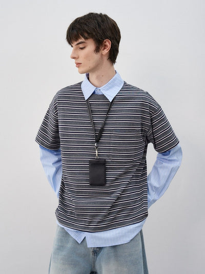 フェイクレイヤード・ボーダーTシャツ OR4534 - 韓国メンズファッション通販 - ORUN - 