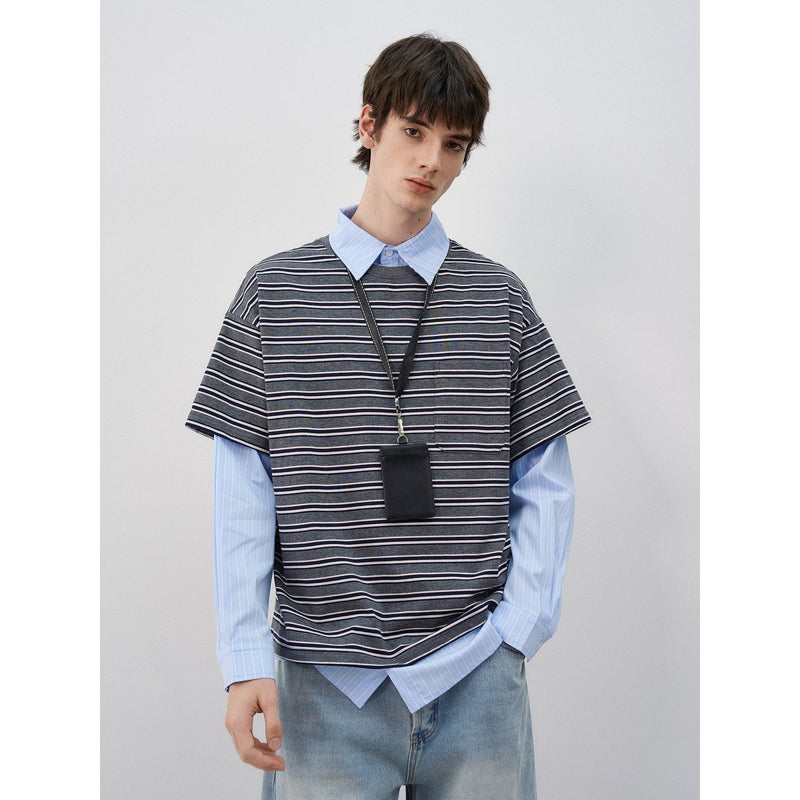 フェイクレイヤード・ボーダーTシャツ OR4534 - 韓国メンズファッション通販 - ORUN - 