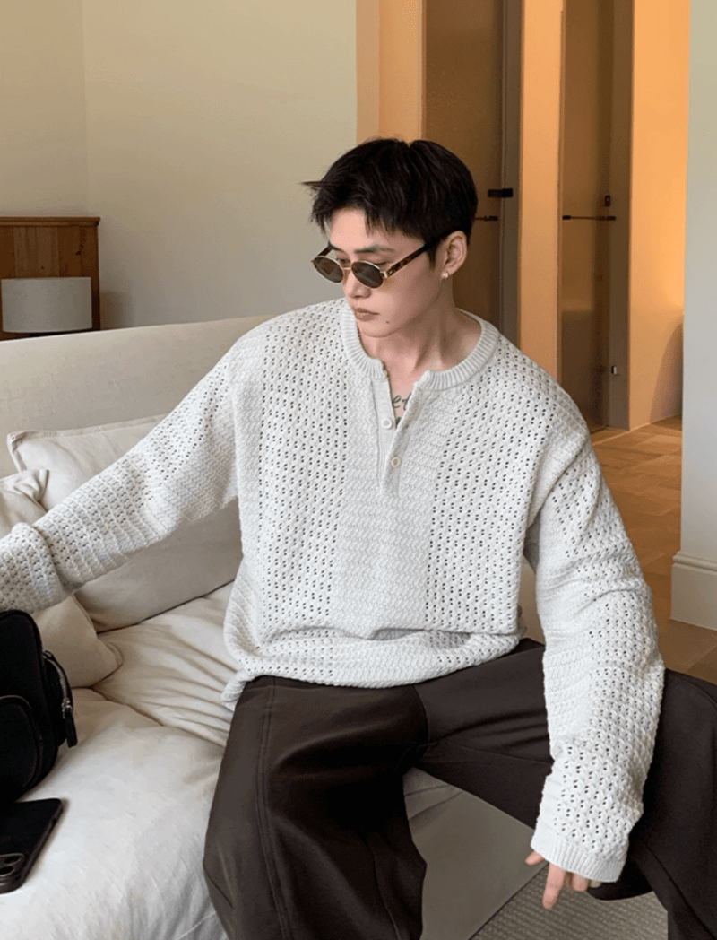 ワッフルニットヘンリーネックT OR4785 - 韓国メンズファッション通販 - ORUN - 