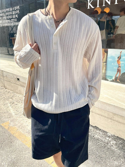 ミニマル上質 ヘンリーネックロンT OR5067 – 韓国メンズファッション