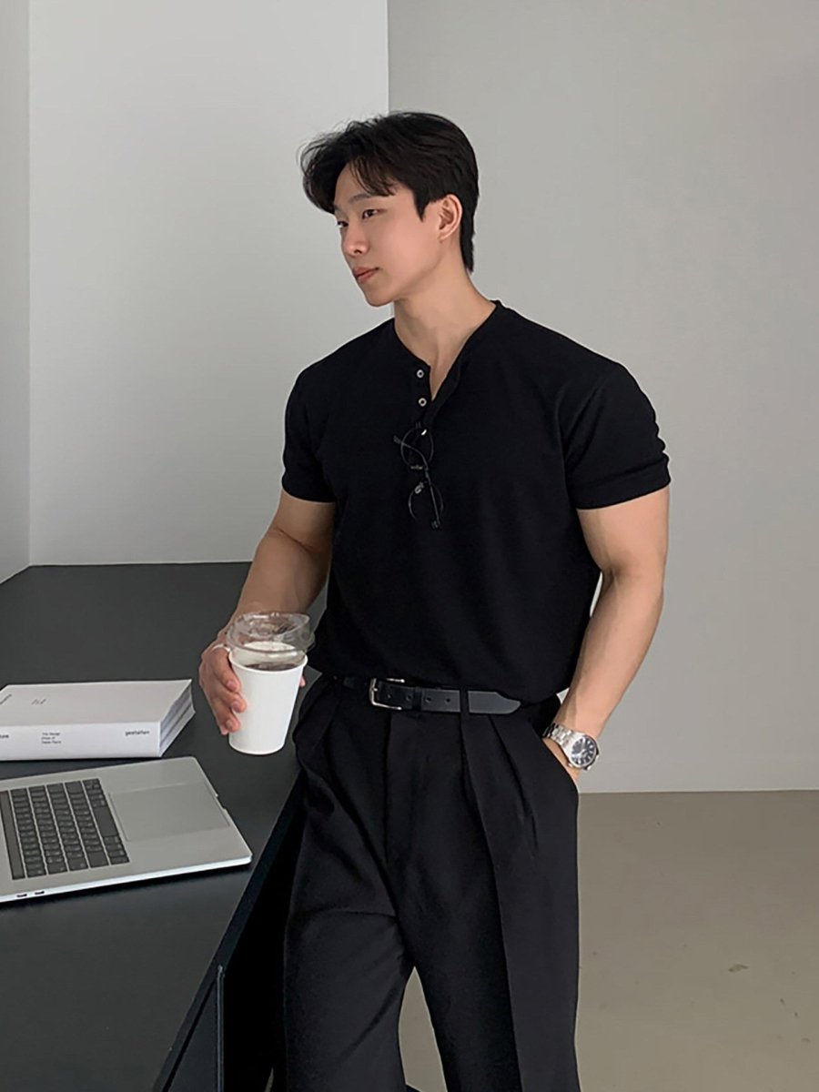 アイスシルク ヘンリーネックTシャツ OR5106 – 韓国メンズファッション