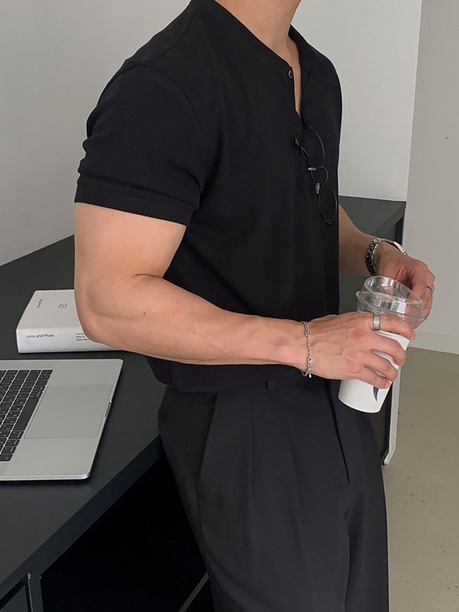アイスシルク ヘンリーネックTシャツ OR5106 – 韓国メンズファッション