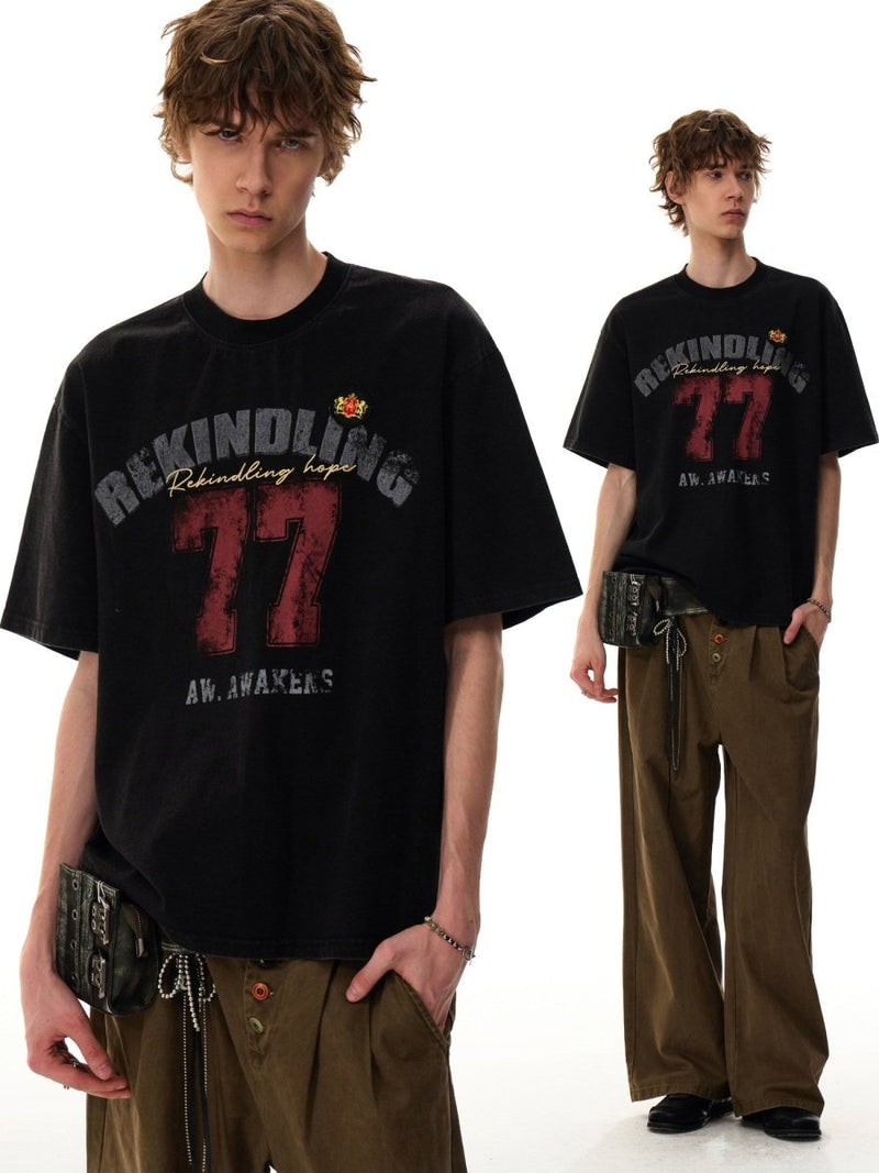 コットン ナンバリング グラフィックTシャツ OR5158 – 韓国メンズ