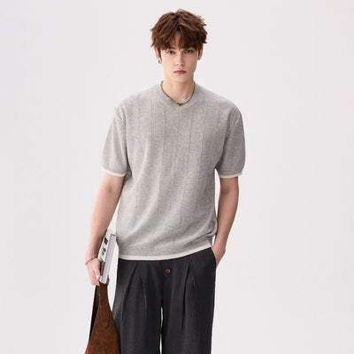 リネン混 クルーネック サマーニットTシャツ OR5243 – 韓国メンズ