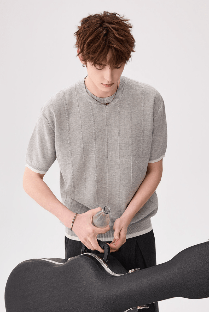 リネン混 クルーネック サマーニットTシャツ OR5243 – 韓国メンズ