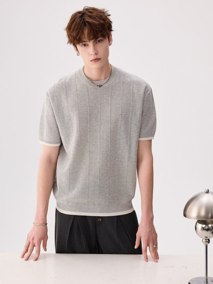 リネン混 クルーネック サマーニットTシャツ OR5243 – 韓国メンズ