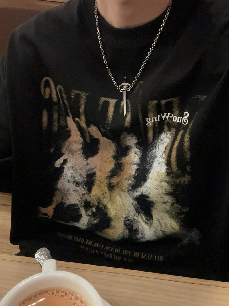 ピュアコットン ダークアート グラフィック ルーズTシャツ OR5262