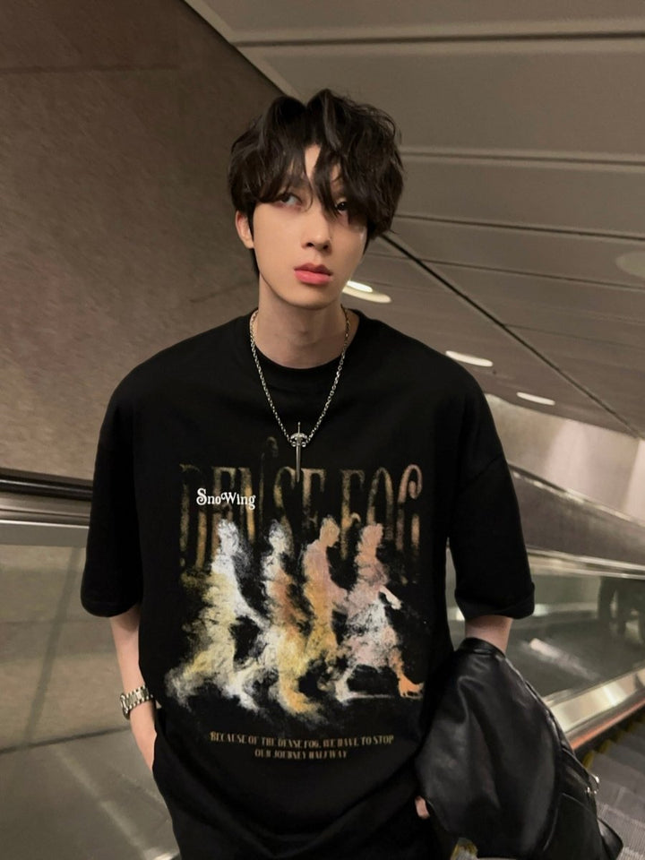ピュアコットン ダークアート グラフィック ルーズTシャツ OR5262