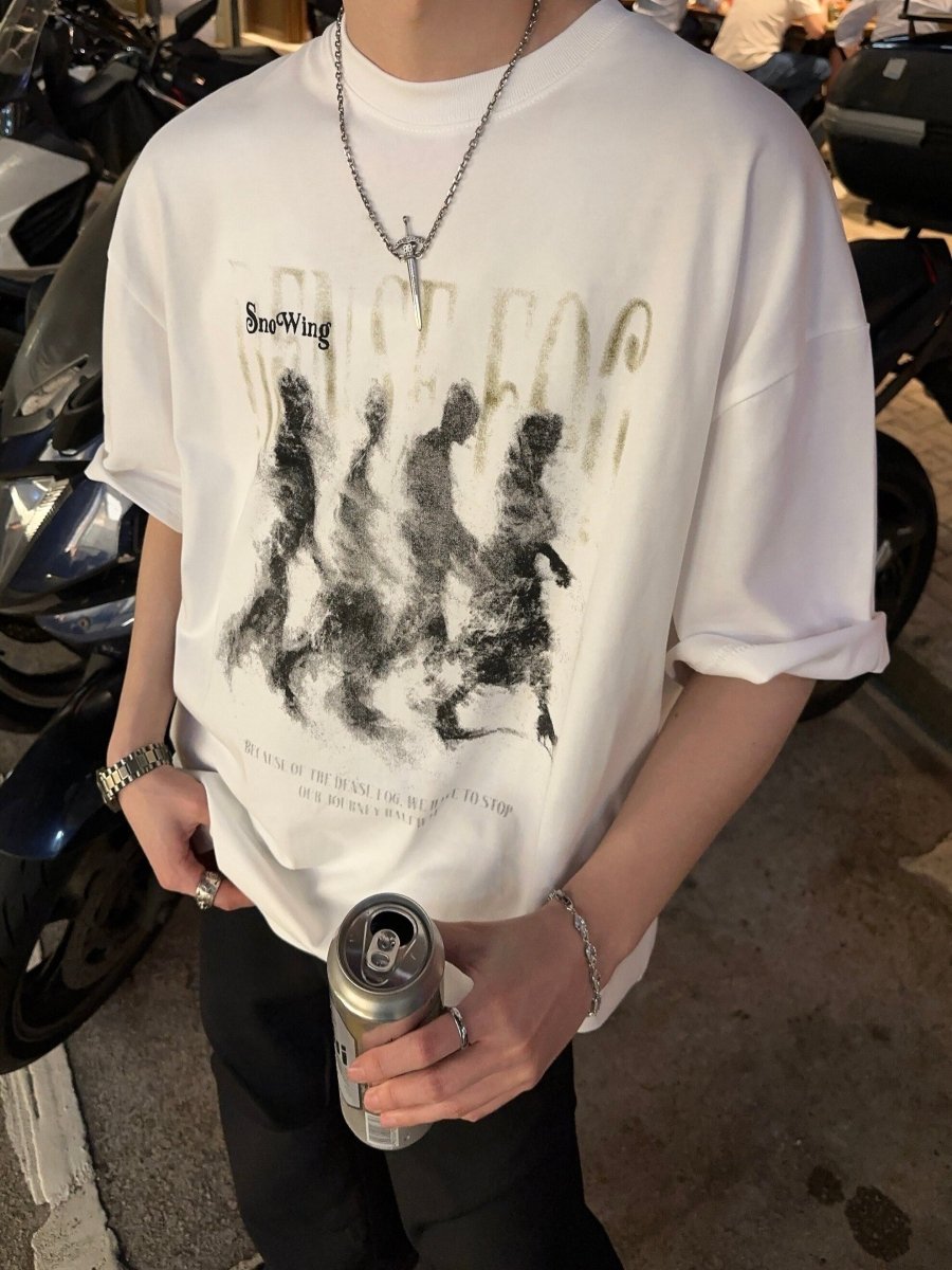 ピュアコットン ダークアート グラフィック ルーズTシャツ OR5262